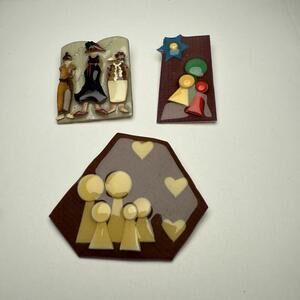 Various Figures Signed People Pins By Lucinda Brooch Pin Lot Of 3